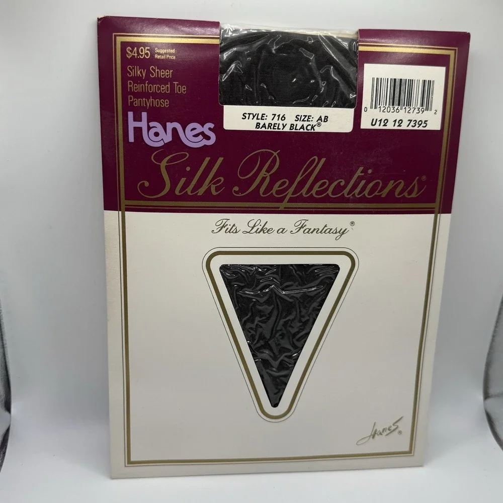 Hanes Silk Reflections Silky Sheer Reinforced Toe Pantyhose AB 716 Barely Black